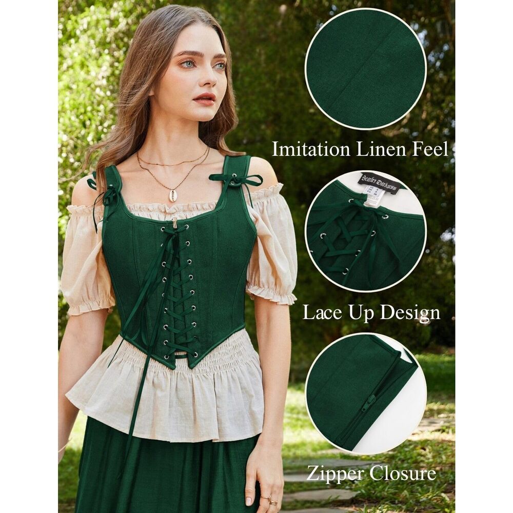 6746 Plus Size Renaissance Bustier Tops Corset Tops Overbust Bustier Forest View 2